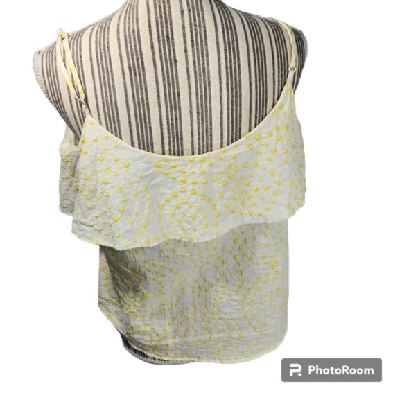 Antik Batik White & Yellow Spaghetti Strap Ruffle Tier Top Size Medium / 40 - Picture 5 of 12